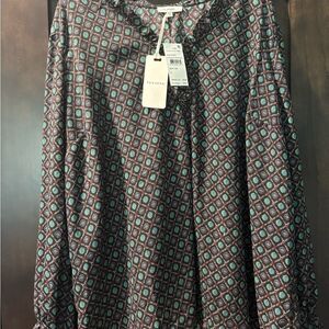 NWT Pleione Geometric Print Blouse in Teal and Red